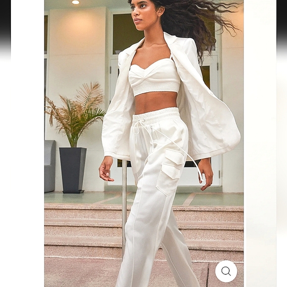 NWT$395 Cinq a Sept Sarie High Rise Cargo Pocket Ivory Track Pants Trousers Sz S - Picture 1 of 16